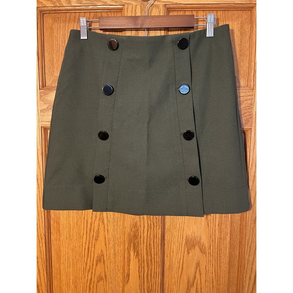 LOFT Womens Olive Green Button Front Mini Skirt Size 8 Lined Career Casual